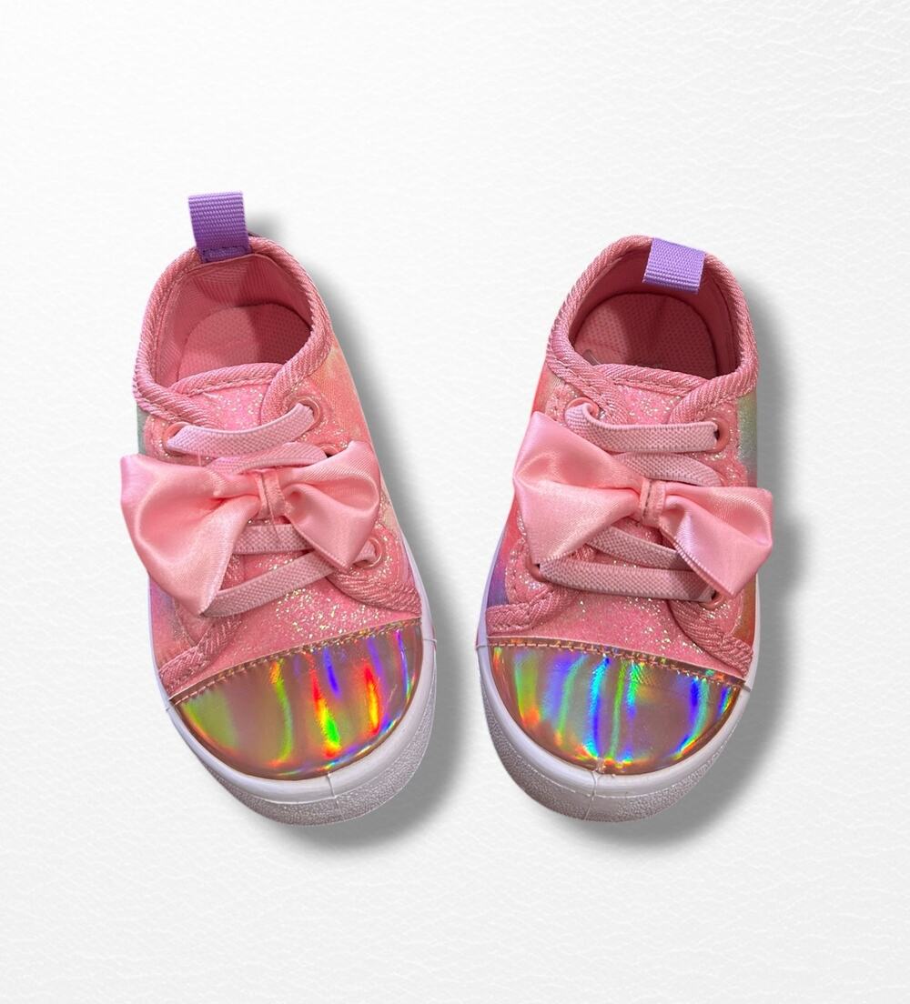 NEW Laura Ashley Pink Multi Canvas Sneakers, Toddler Size 5